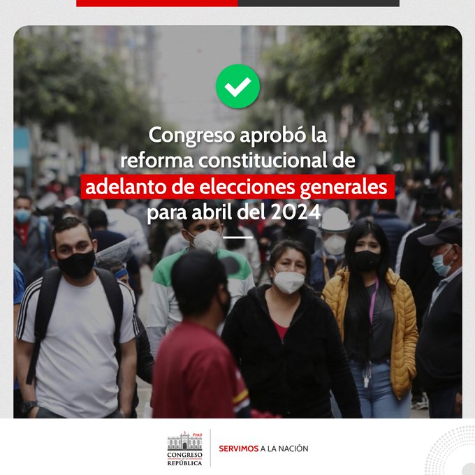 Congreso aprobó reforma constitucional de adelanto de elecciones para abril del 2024.