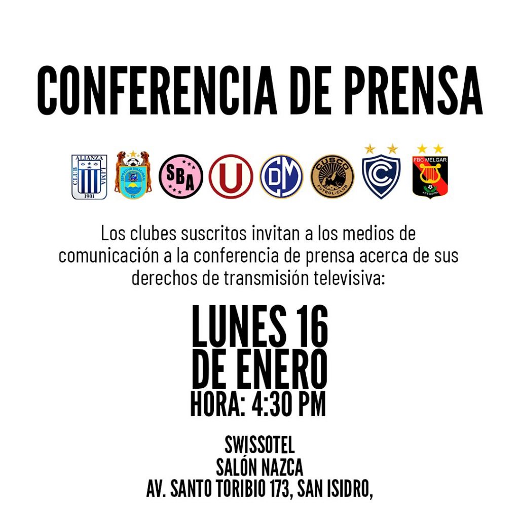 Conferencia de prensa por parte de 8 clubes de la Liga 1 sobre los derechos de transmisión. 