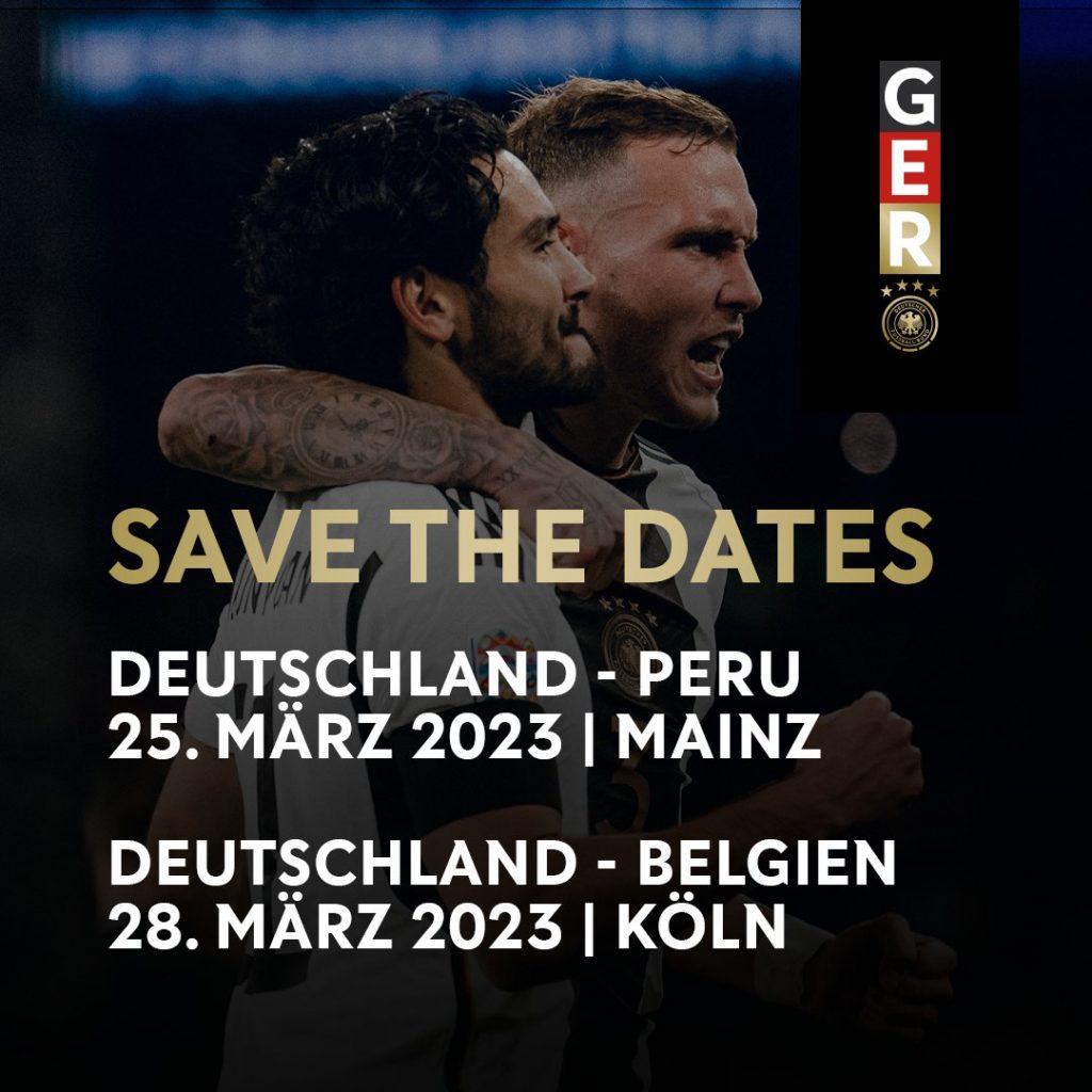 Anuncio oficial de la Selección Alemana, confirmando el amistoso ante el elenco peruano. 