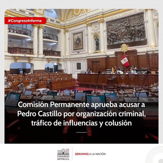 La Comisión Permanente aprobó acusar al expresidente Pedro Castillo y a los exministros Juan Silva y Geiner Alvarado.