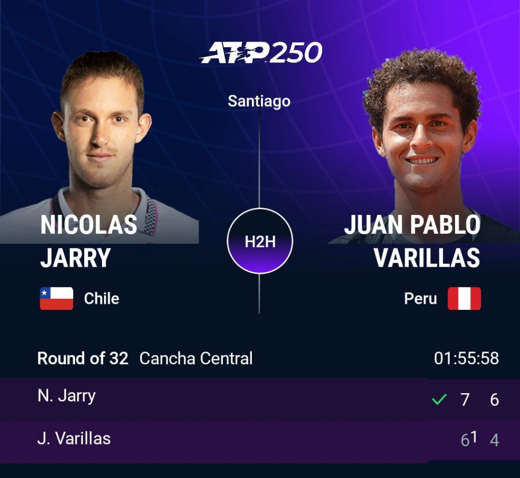 Estadísticas de Juan Pablo Varillas en su partido ante Nicolás Jerry en el Chile Open.