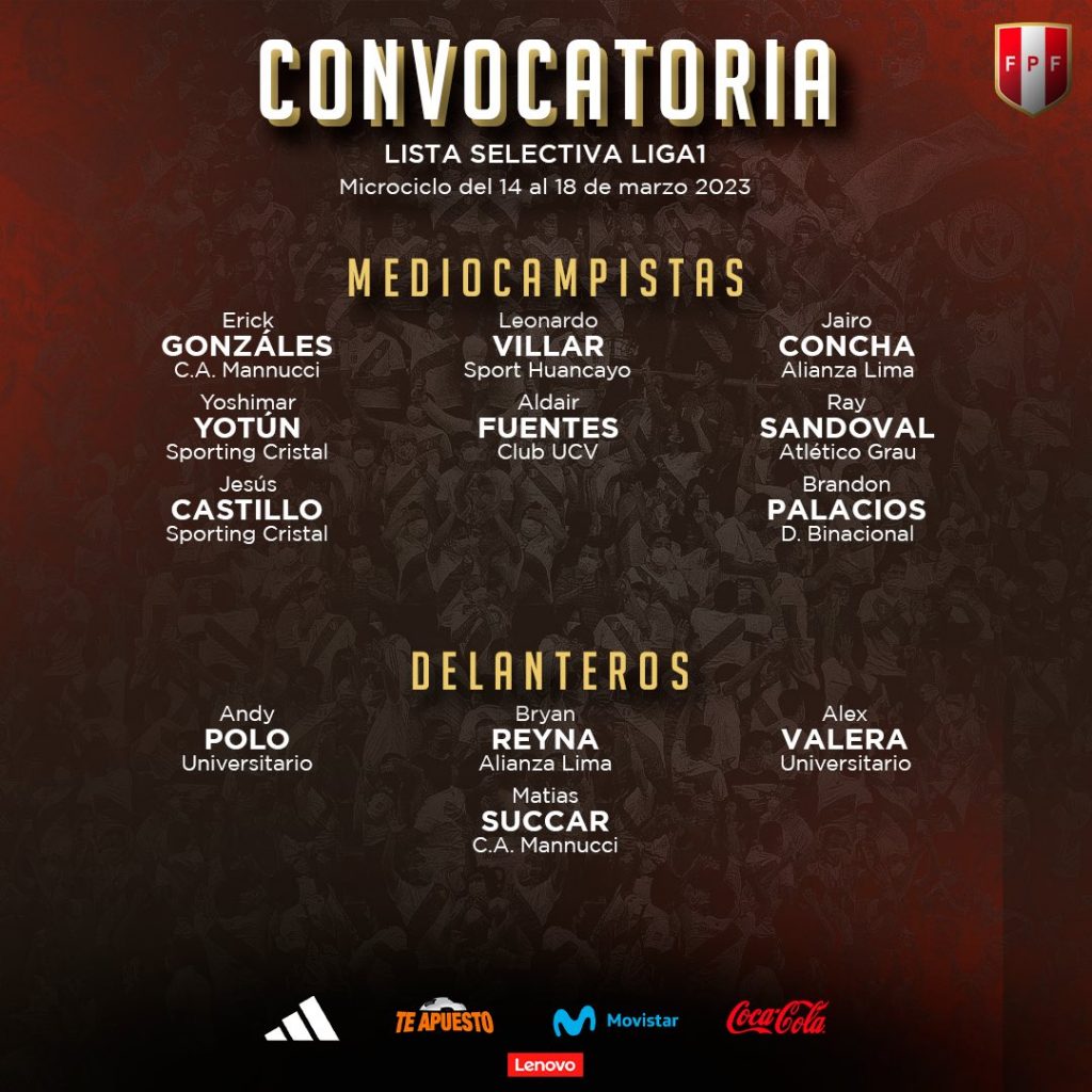 Lista selectiva de la Liga 1 para microciclo de la Selección.