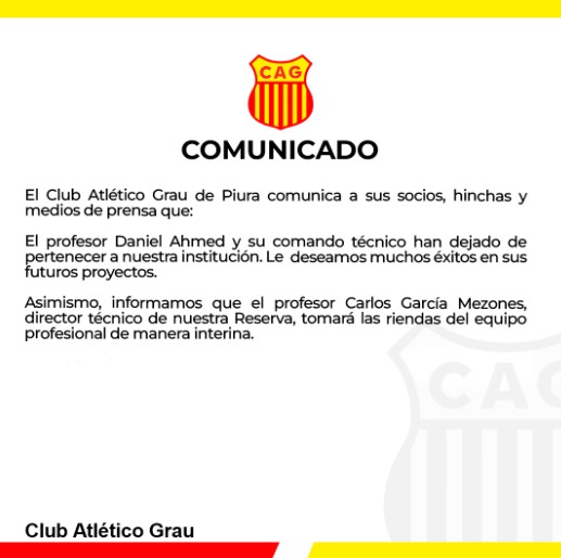 Atlético Grau se une a la lista de equipos de la Liga 1 en cambiar de entrenador. 